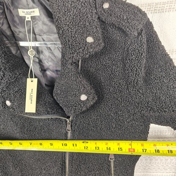 Max Studio Black Fuzzy Zip Jacket with Pockets Size M NWT - Picture 3 of 9